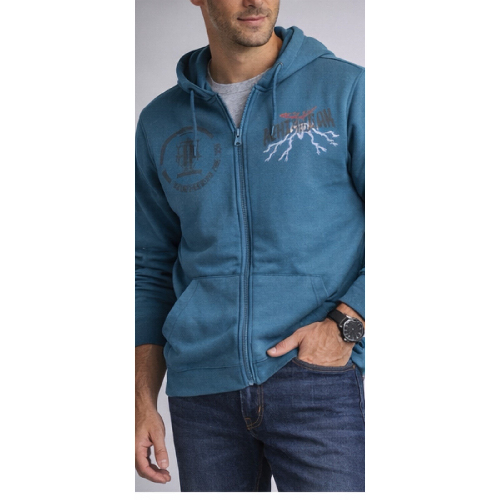 Brooklyn Cloth Hoodie Mens L Blue Graphic Full Zip Streetwear Nwt